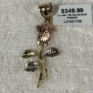 14k Gold Rose Flower Pendant Charm- Real Gold Rose Necklace Charm